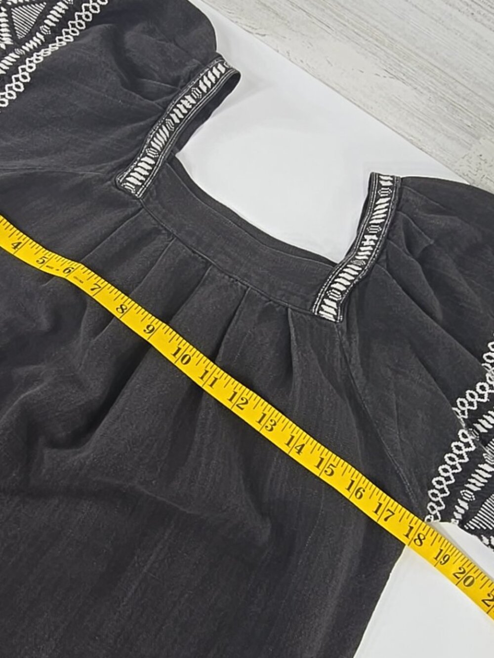 MAYA Guatemala Embroidered Black Cotton Dress Tunic SMALL Boho Folk Huipil Style - Picture 13 of 16